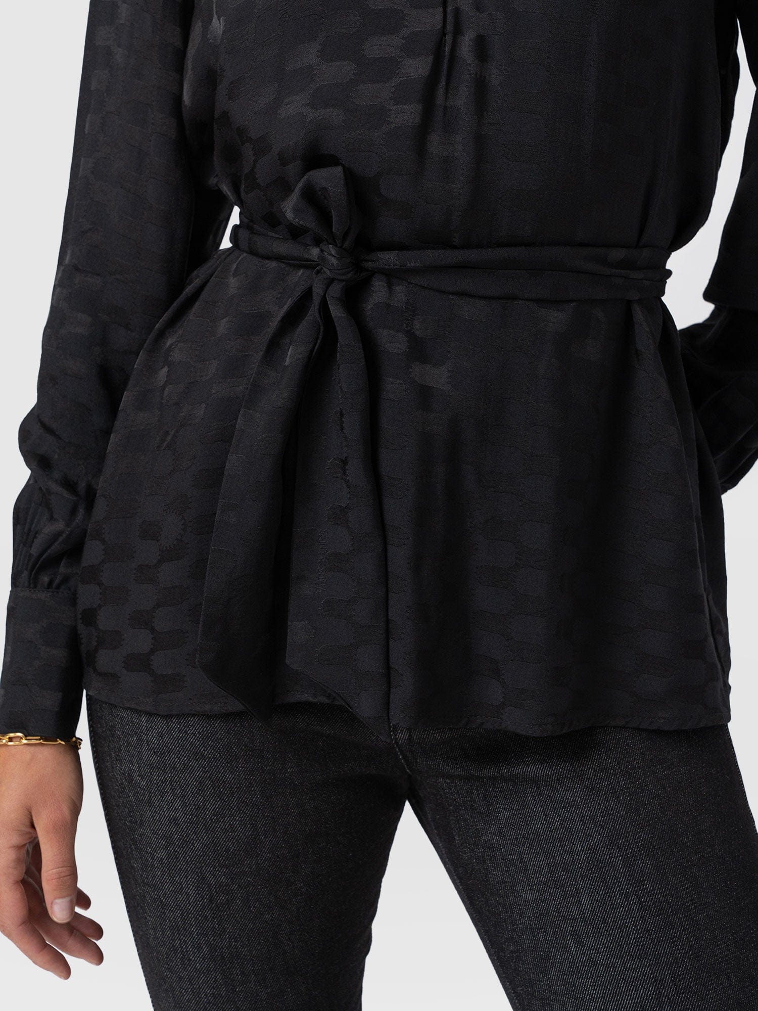 Joselyn V Neck Blouse - Black Jacquard - Women's Blouses | Saint + Sofia® USA